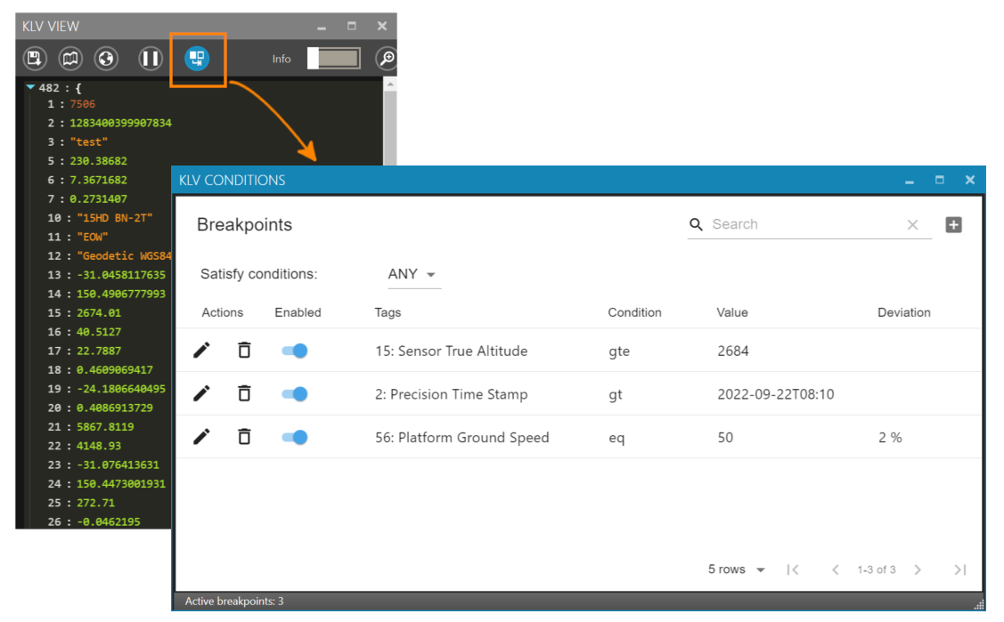 KLV Conditions Window