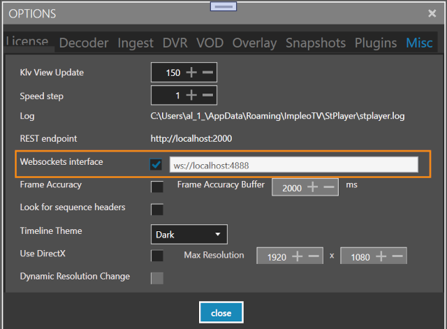 Websockets interface