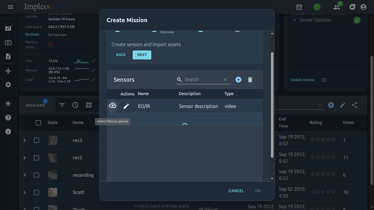 Sensor information and file upload