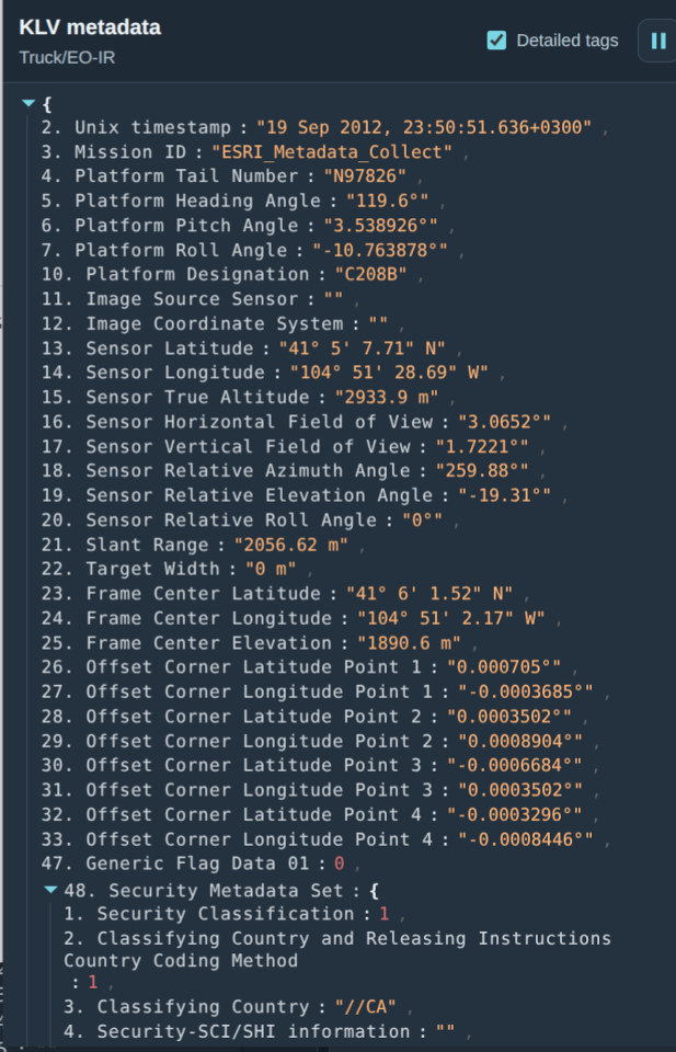 Detailed KLV metadata