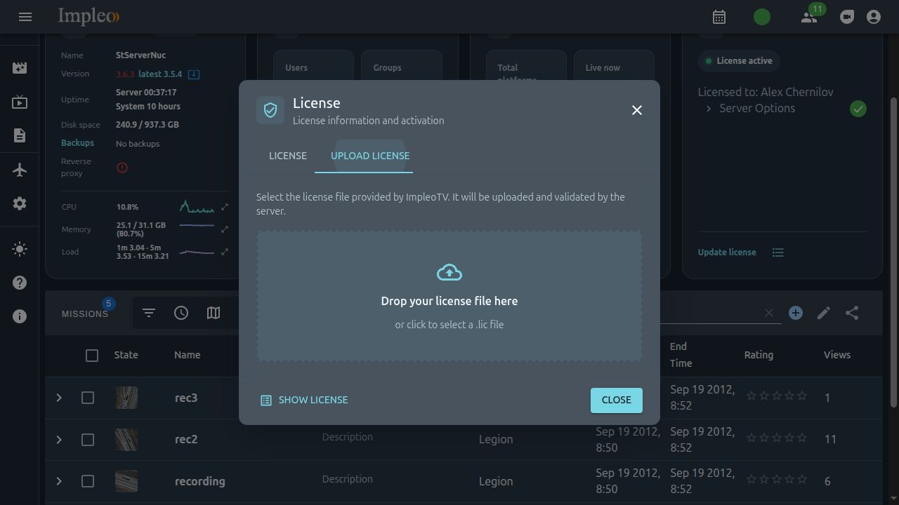 Upload license