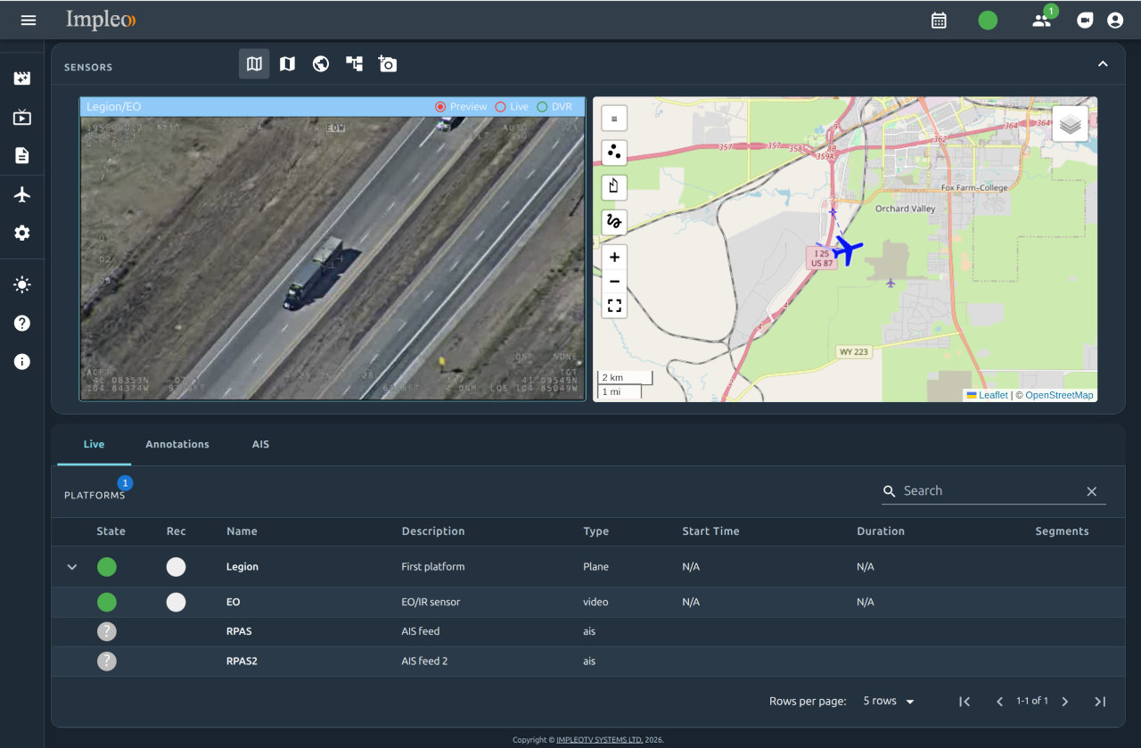 Live platform and sensor controls